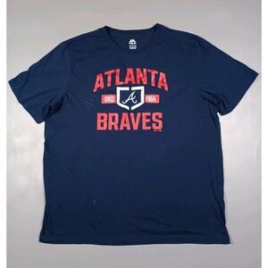 Atlanta‎ Braves Shirt Mens 2XL Blue Short Sleeve Embroidered Logo Majestic